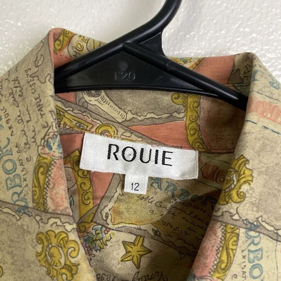 Rouie Women's Silk Blouse Size 12 Button Up Shirt Top Multi Vino Wine Print - Picture 9 of 12